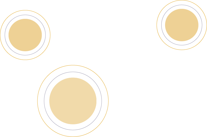 Drei pixelige, beige Kreise schweben auf weißem Hintergrund und erinnern an Seifenblasen.