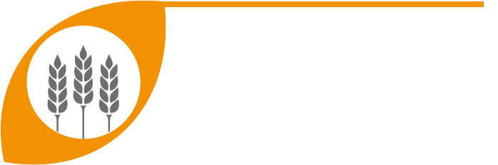 Logo featuring three stylized wheat stalks in a circular design with an orange accent on the left side.